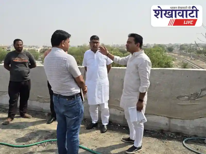 MP Rahul Kaswan inspecting Pilani ROB with officials and contractor