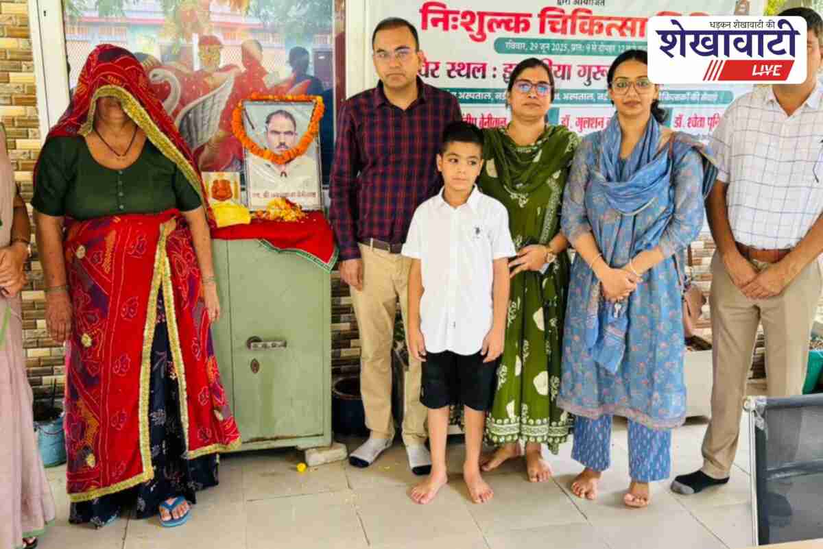 Doctors treating patients at free medical camp in Derwala, Jhunjhunu