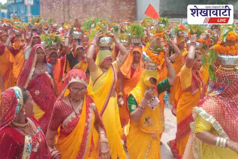 Women devotees in Kalash Yatra during Ganga Dwadashi in Losal town