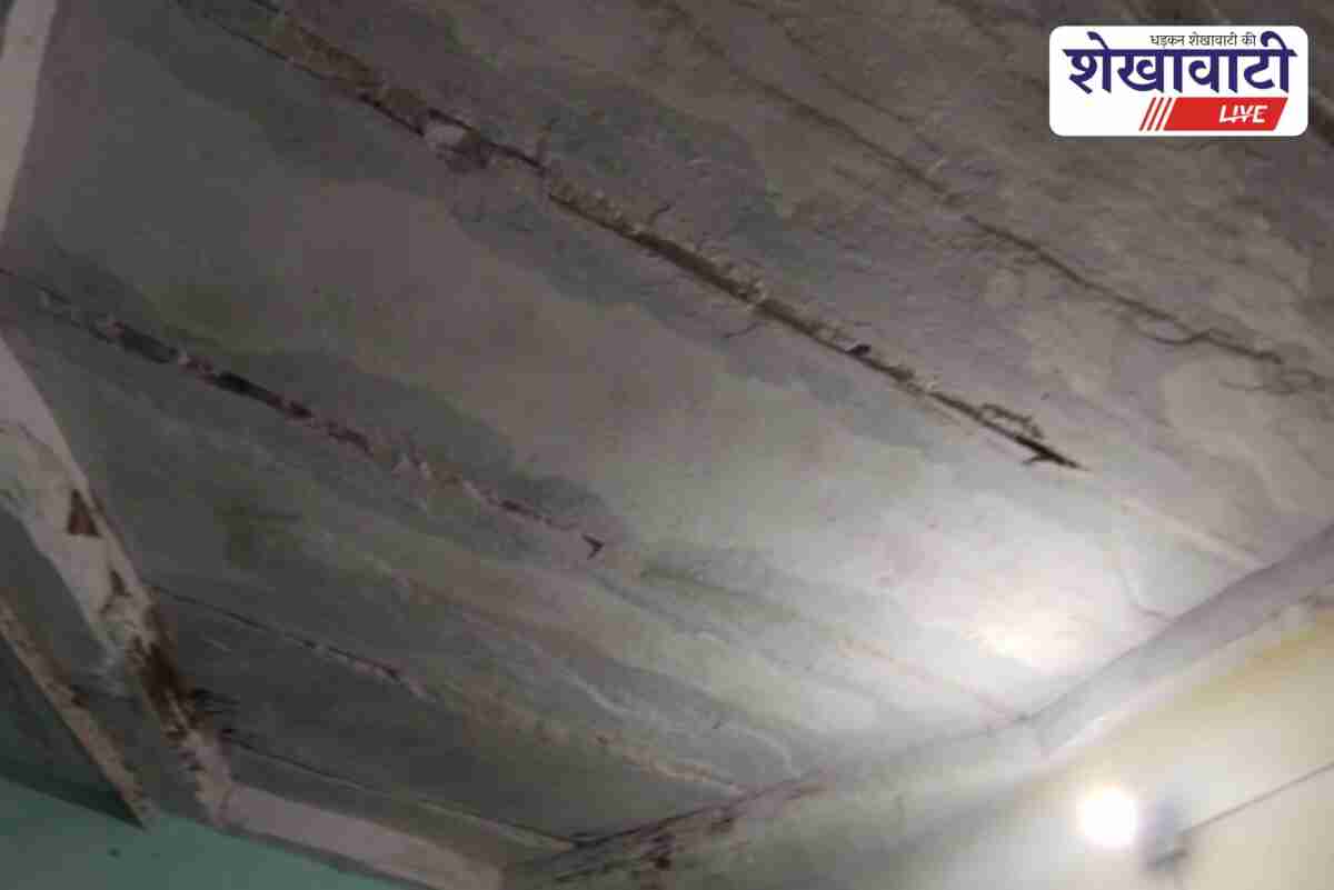 Government school with broken classrooms and high-voltage line overhead