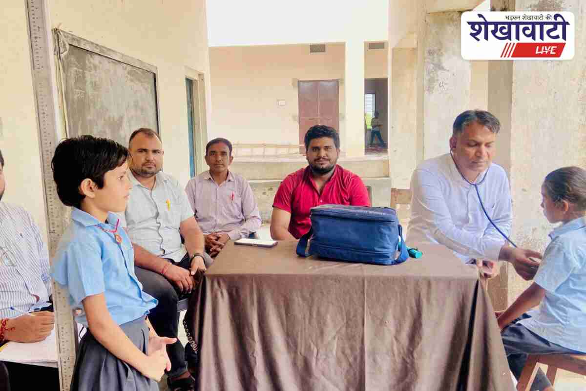 Students undergoing health checkup under RBSK in Churu school