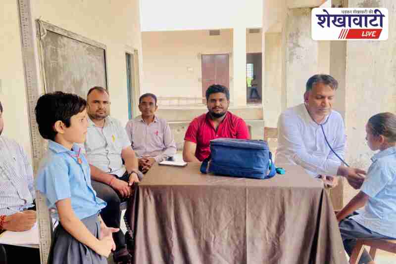 Students undergoing health checkup under RBSK in Churu school