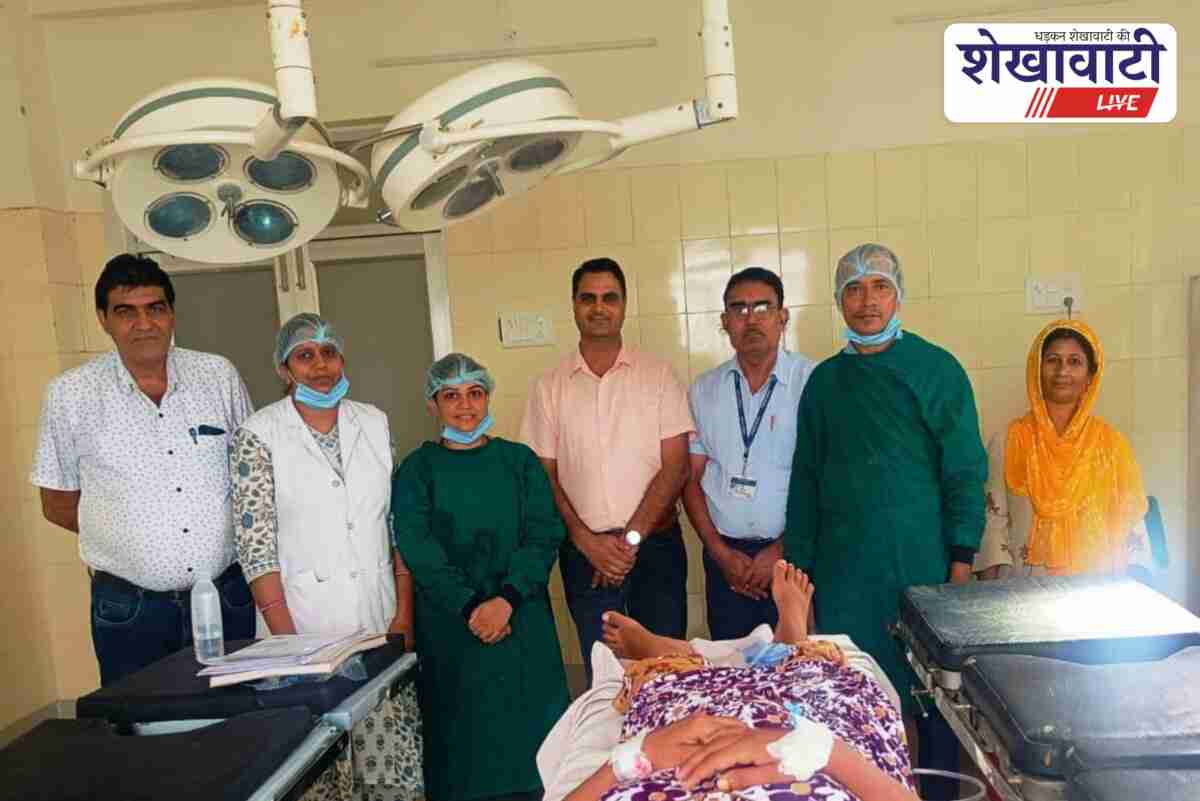 Doctors and staff perform cesarean delivery at Khatushyamji hospital