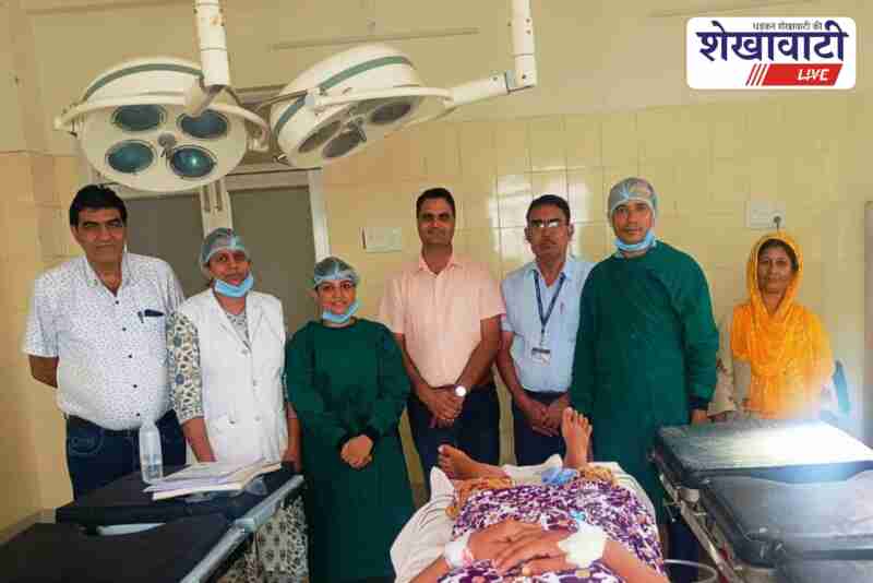 Doctors and staff perform cesarean delivery at Khatushyamji hospital