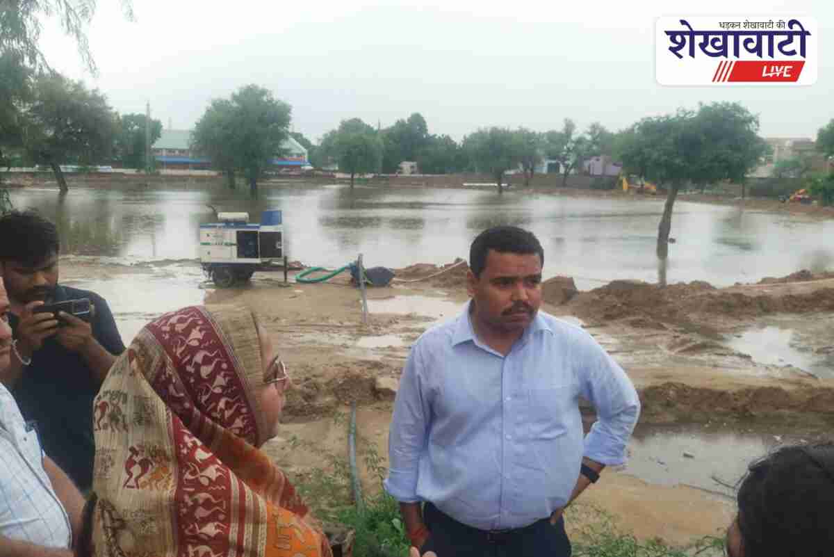 Collector inspecting waterlogging relief measures in Sujangarh headquarters