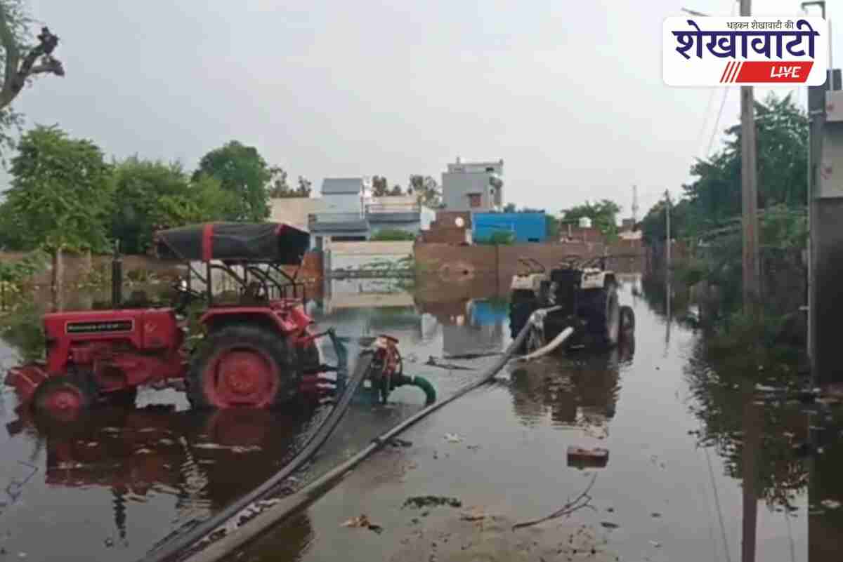Flood relief operations and water pumping efforts in Sujangarh