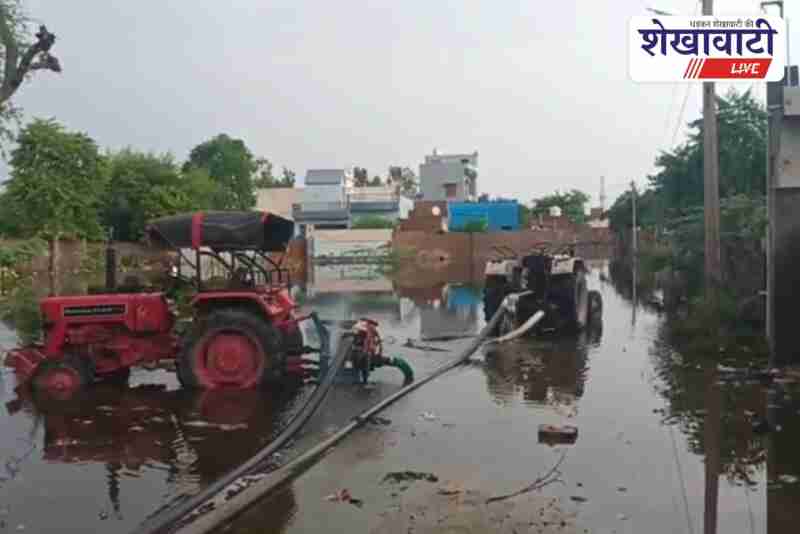 Flood relief operations and water pumping efforts in Sujangarh