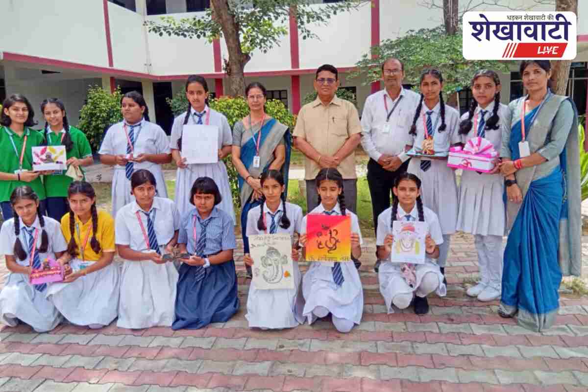 Students making artistic Ganesh idols during Ganesh Chaturthi celebration