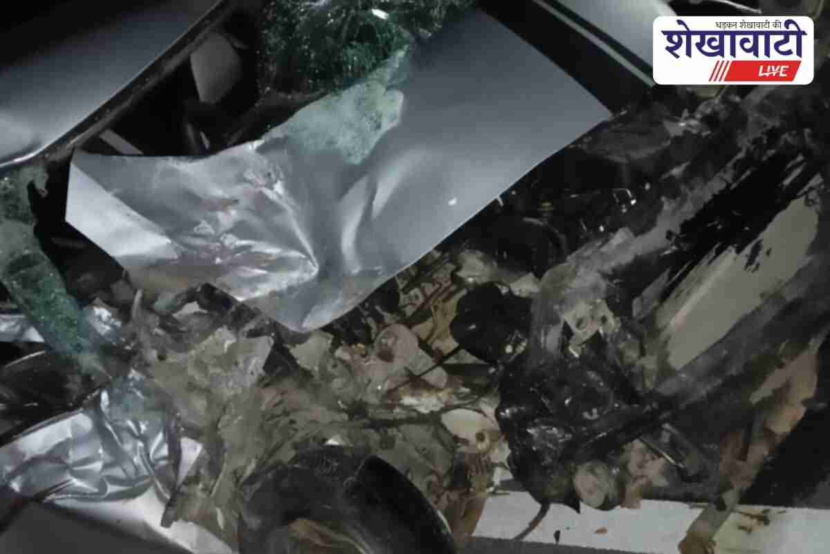 Rajldesar NH11 accident car and trailer collision police at spot