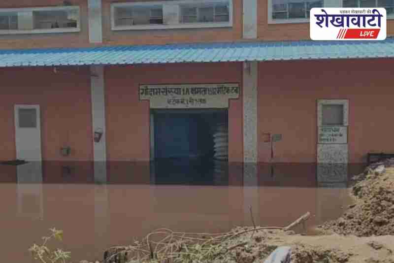 Water-logged FCI godown with damaged grain bags in Sujangarh