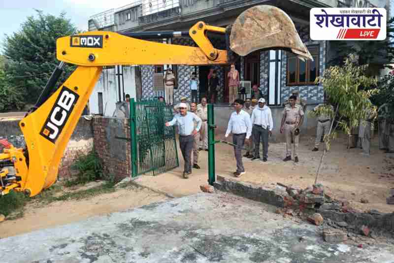 Officials in Srimadhopur remove encroachment from government land using JCB
