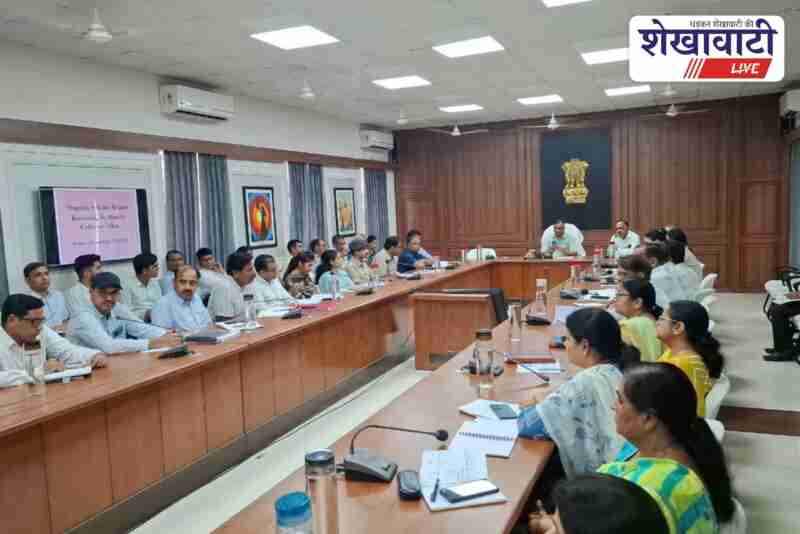 District Collector recording progress during weekly review meeting in Sikar