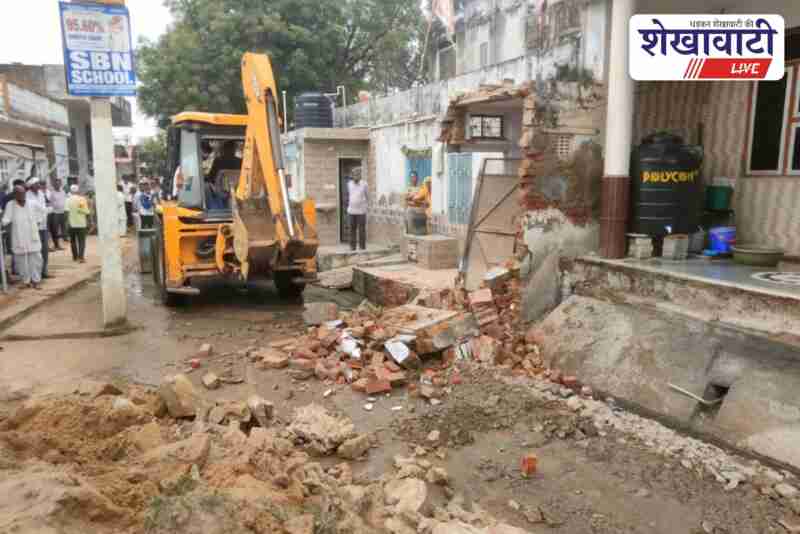 Officials remove encroachment for Prithvipura road construction in Sikar