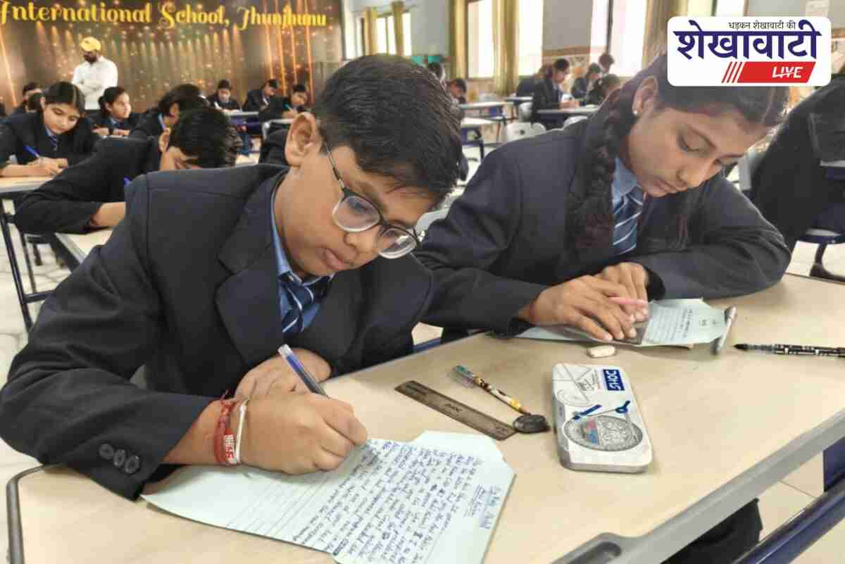 Students participating in letter writing competition at Prince School Jhunjhunu