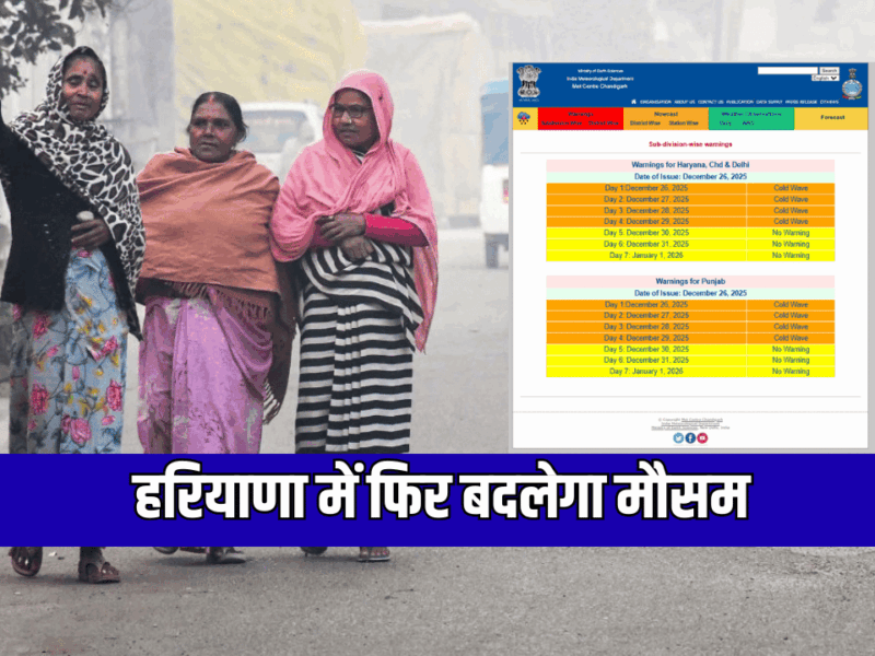 Haryana Weather Update : हरियाणा में शीतलहर से छूटी कंपकंपी, कई जिलों में विजिबिलिटी जीरो, 30 दिसंबर तक जारी हुआ अलर्ट