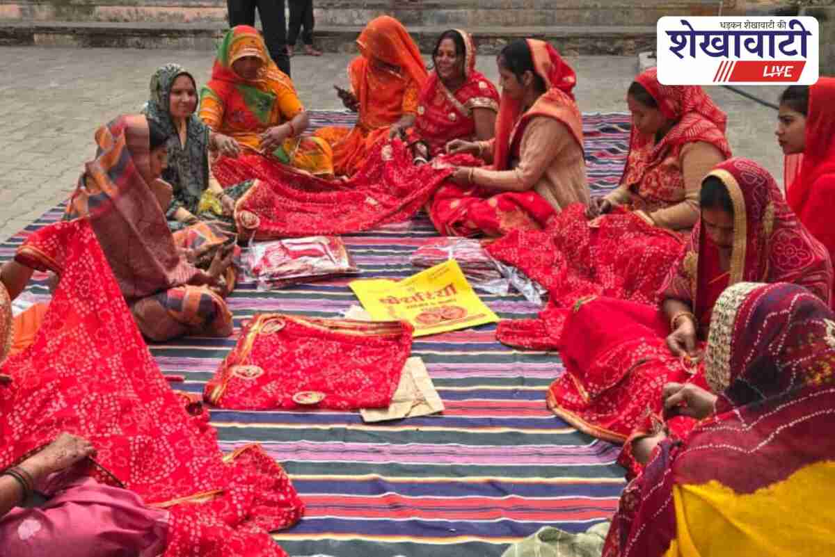 Women begin embroidery work on long chunari for Shakambhari Yatra