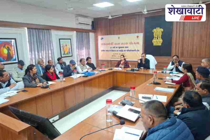 Sikar district collector chairing weekly departmental review meeting